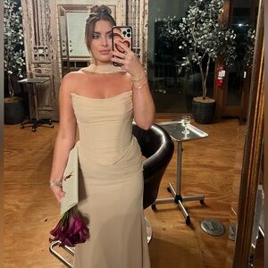 Azazie Strapless Champagne Corset Dress